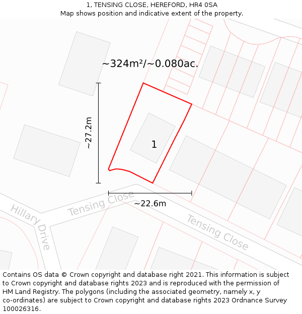 1, TENSING CLOSE, HEREFORD, HR4 0SA: Plot and title map