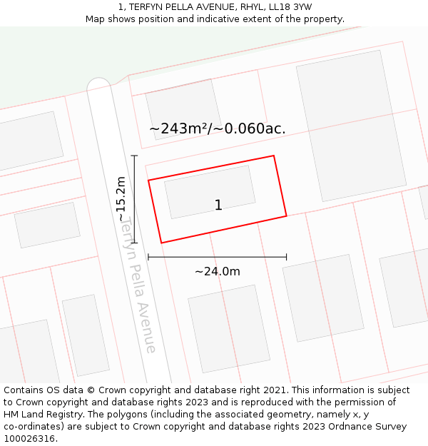 1, TERFYN PELLA AVENUE, RHYL, LL18 3YW: Plot and title map