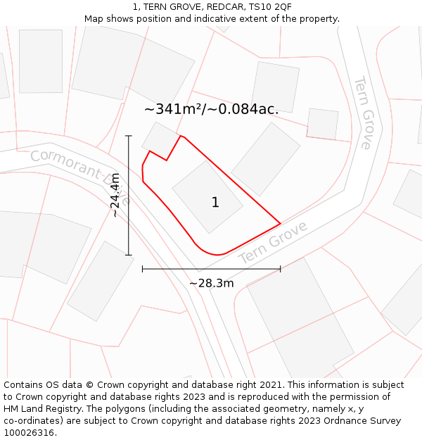 1, TERN GROVE, REDCAR, TS10 2QF: Plot and title map