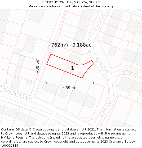 1, TERRINGTON HILL, MARLOW, SL7 2RE: Plot and title map