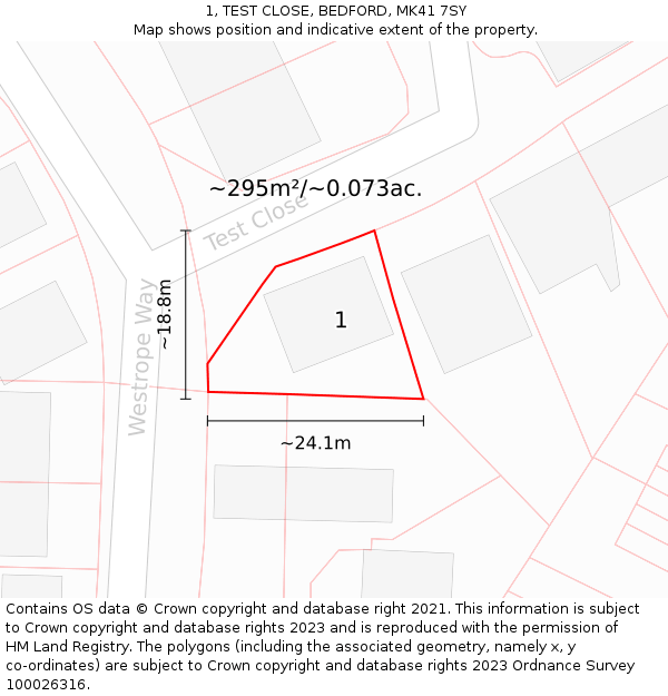 1, TEST CLOSE, BEDFORD, MK41 7SY: Plot and title map