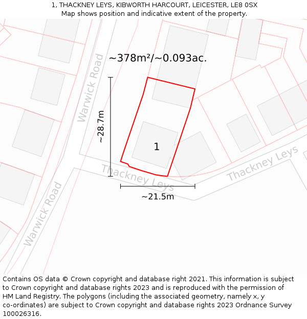 1, THACKNEY LEYS, KIBWORTH HARCOURT, LEICESTER, LE8 0SX: Plot and title map