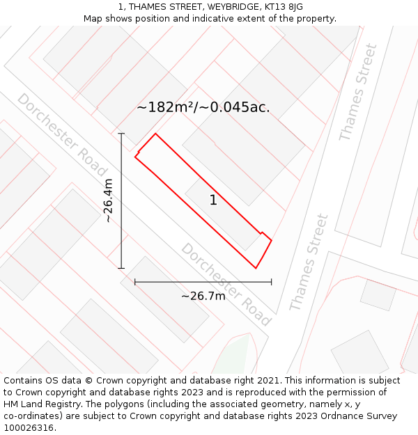 1, THAMES STREET, WEYBRIDGE, KT13 8JG: Plot and title map