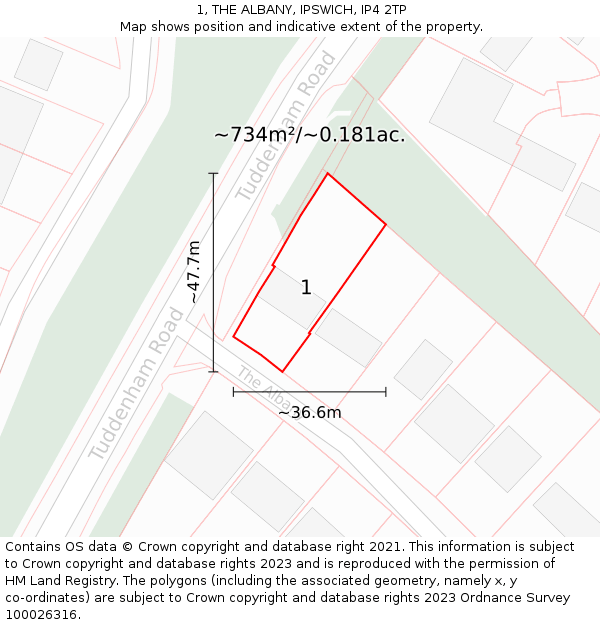 1, THE ALBANY, IPSWICH, IP4 2TP: Plot and title map