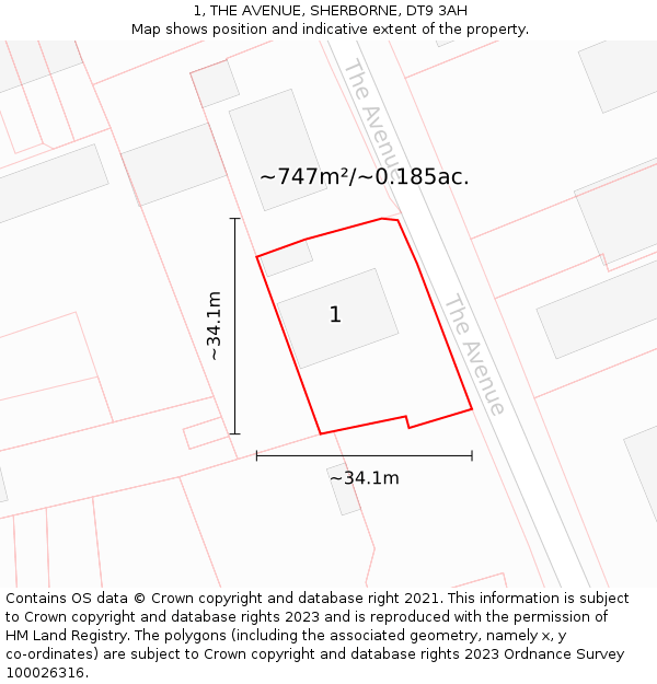 1, THE AVENUE, SHERBORNE, DT9 3AH: Plot and title map