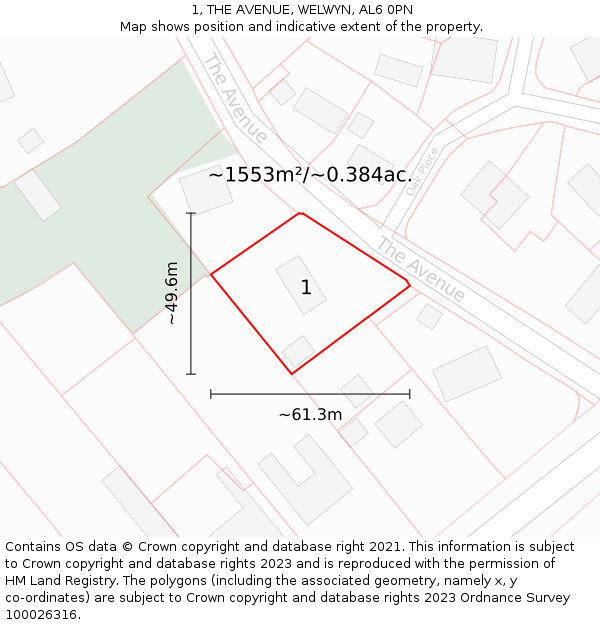 1, THE AVENUE, WELWYN, AL6 0PN: Plot and title map