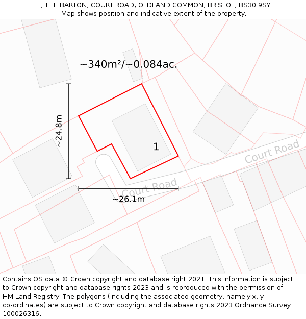 1, THE BARTON, COURT ROAD, OLDLAND COMMON, BRISTOL, BS30 9SY: Plot and title map