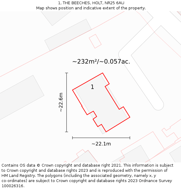 1, THE BEECHES, HOLT, NR25 6AU: Plot and title map