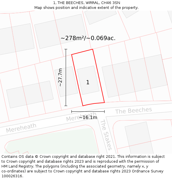 1, THE BEECHES, WIRRAL, CH46 3SN: Plot and title map