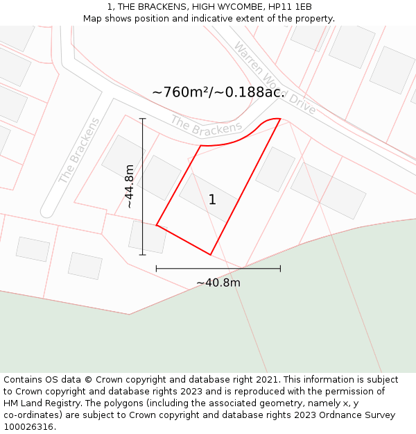 1, THE BRACKENS, HIGH WYCOMBE, HP11 1EB: Plot and title map