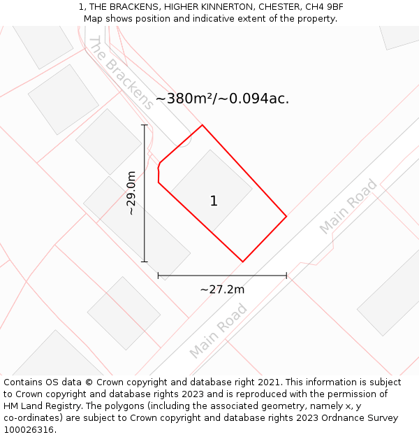 1, THE BRACKENS, HIGHER KINNERTON, CHESTER, CH4 9BF: Plot and title map