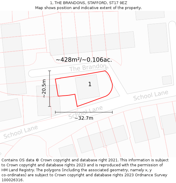 1, THE BRANDONS, STAFFORD, ST17 9EZ: Plot and title map