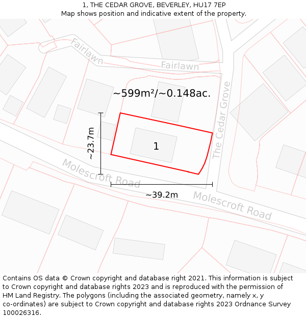 1, THE CEDAR GROVE, BEVERLEY, HU17 7EP: Plot and title map