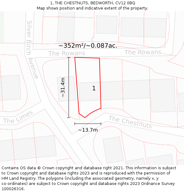 1, THE CHESTNUTS, BEDWORTH, CV12 0BQ: Plot and title map