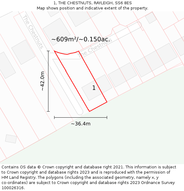 1, THE CHESTNUTS, RAYLEIGH, SS6 8ES: Plot and title map