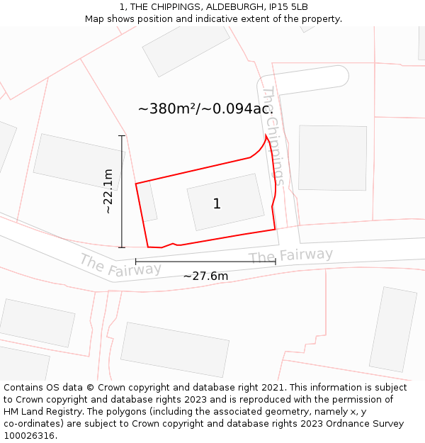 1, THE CHIPPINGS, ALDEBURGH, IP15 5LB: Plot and title map