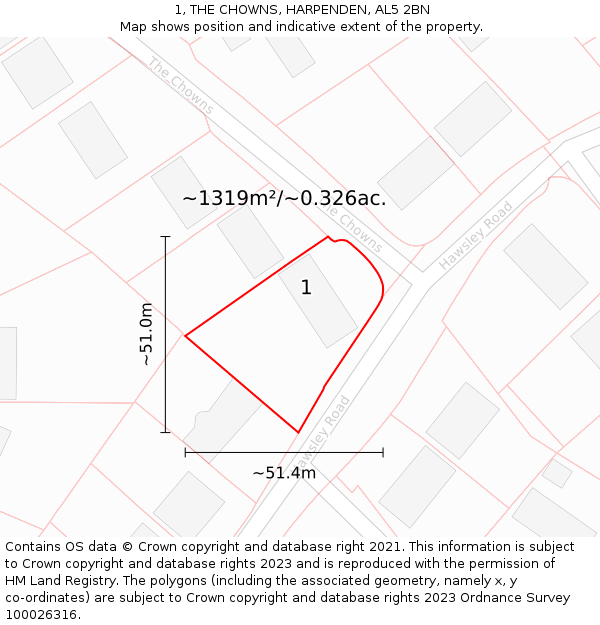 1, THE CHOWNS, HARPENDEN, AL5 2BN: Plot and title map