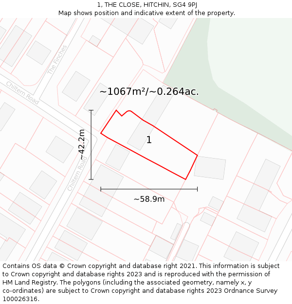 1, THE CLOSE, HITCHIN, SG4 9PJ: Plot and title map