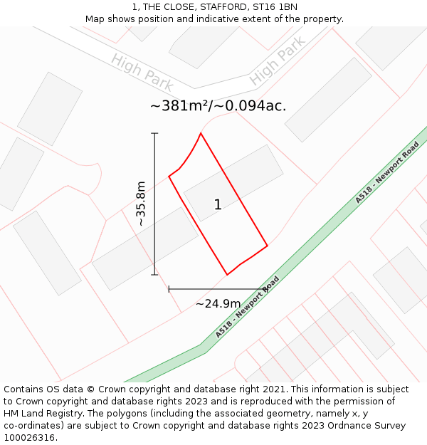 1, THE CLOSE, STAFFORD, ST16 1BN: Plot and title map