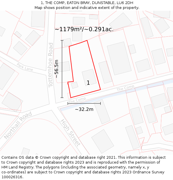 1, THE COMP, EATON BRAY, DUNSTABLE, LU6 2DH: Plot and title map