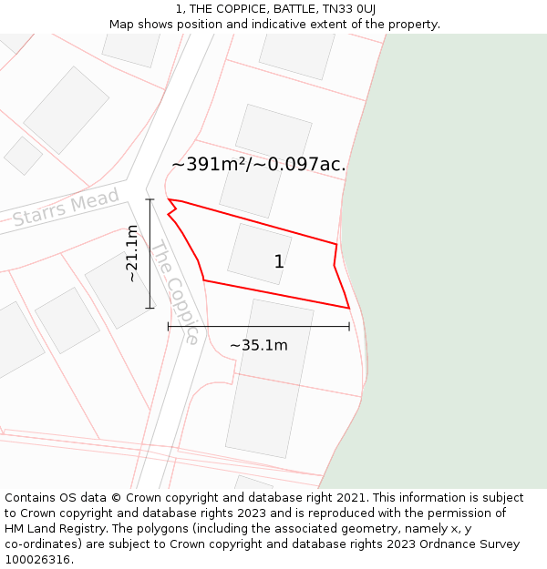 1, THE COPPICE, BATTLE, TN33 0UJ: Plot and title map