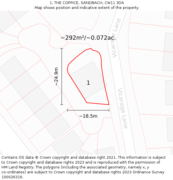 1, THE COPPICE, SANDBACH, CW11 3DA: Plot and title map