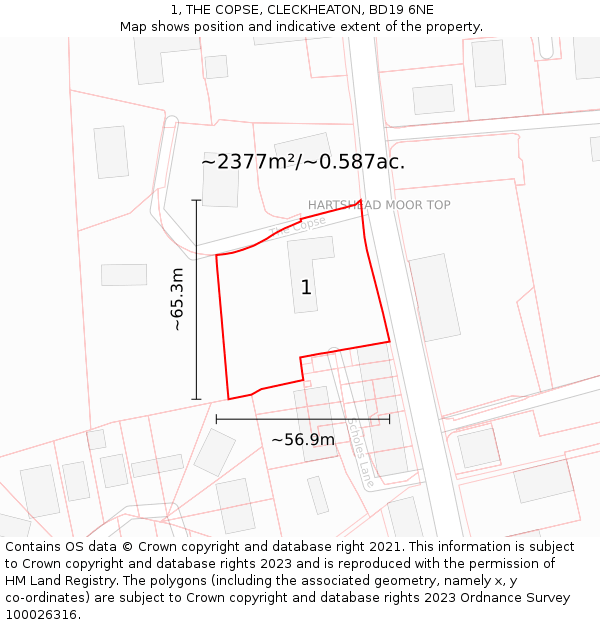 1, THE COPSE, CLECKHEATON, BD19 6NE: Plot and title map