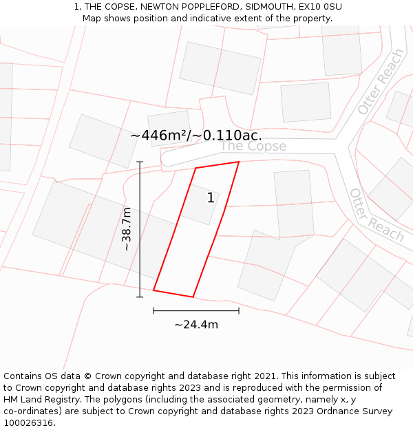 1, THE COPSE, NEWTON POPPLEFORD, SIDMOUTH, EX10 0SU: Plot and title map