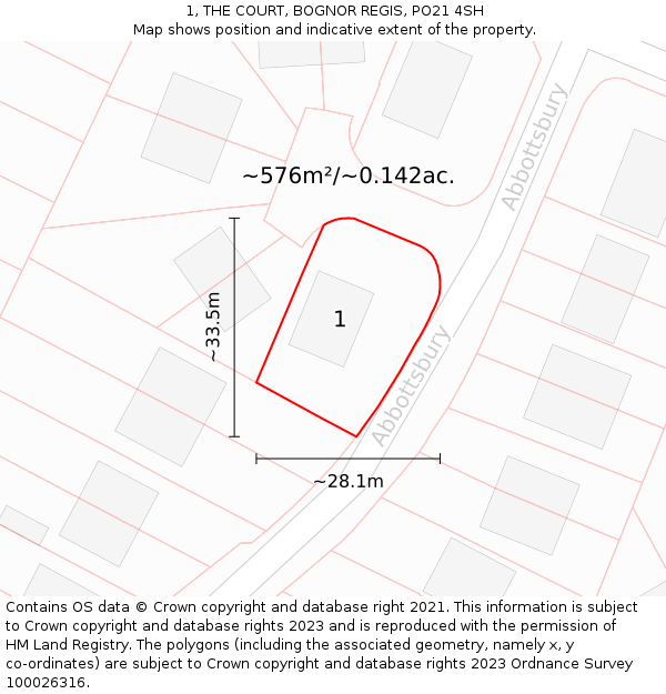 1, THE COURT, BOGNOR REGIS, PO21 4SH: Plot and title map