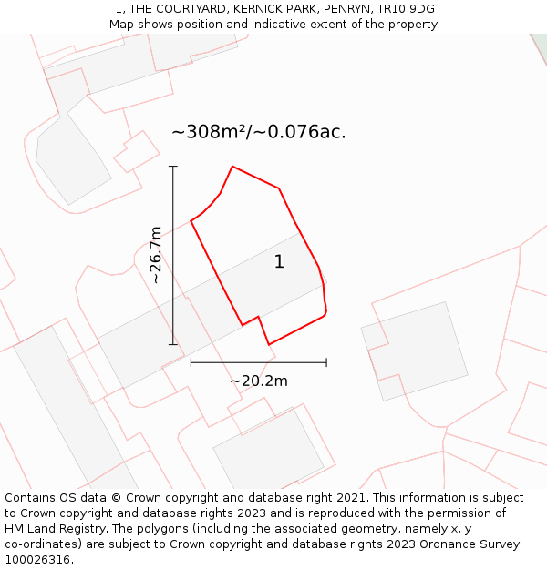 1, THE COURTYARD, KERNICK PARK, PENRYN, TR10 9DG: Plot and title map