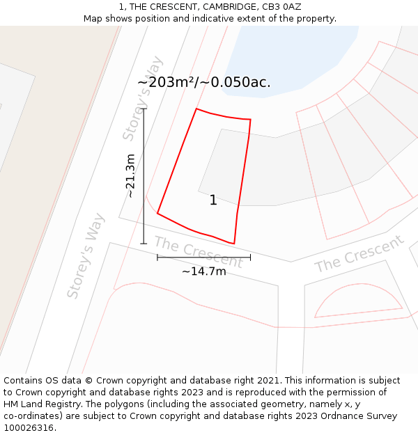 1, THE CRESCENT, CAMBRIDGE, CB3 0AZ: Plot and title map