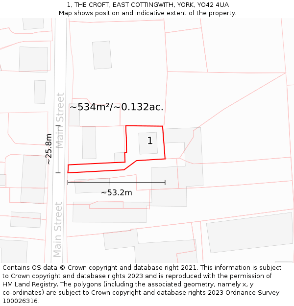 1, THE CROFT, EAST COTTINGWITH, YORK, YO42 4UA: Plot and title map