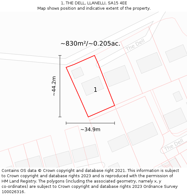 1, THE DELL, LLANELLI, SA15 4EE: Plot and title map