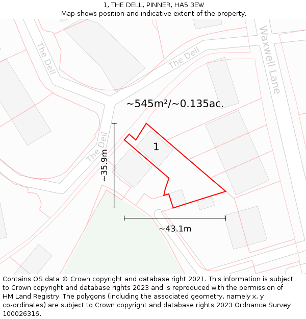 1, THE DELL, PINNER, HA5 3EW: Plot and title map