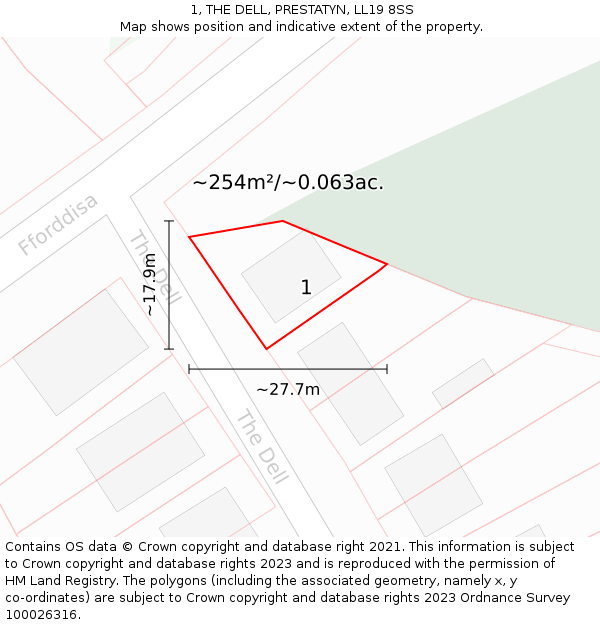 1, THE DELL, PRESTATYN, LL19 8SS: Plot and title map