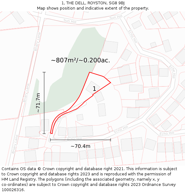 1, THE DELL, ROYSTON, SG8 9BJ: Plot and title map