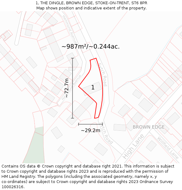 1, THE DINGLE, BROWN EDGE, STOKE-ON-TRENT, ST6 8PR: Plot and title map