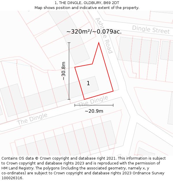 1, THE DINGLE, OLDBURY, B69 2DT: Plot and title map