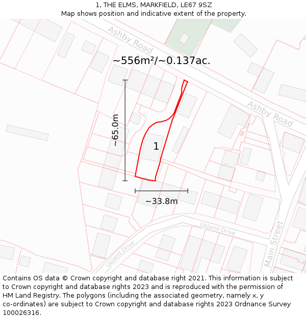 1, THE ELMS, MARKFIELD, LE67 9SZ: Plot and title map