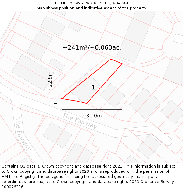 1, THE FAIRWAY, WORCESTER, WR4 9UH: Plot and title map