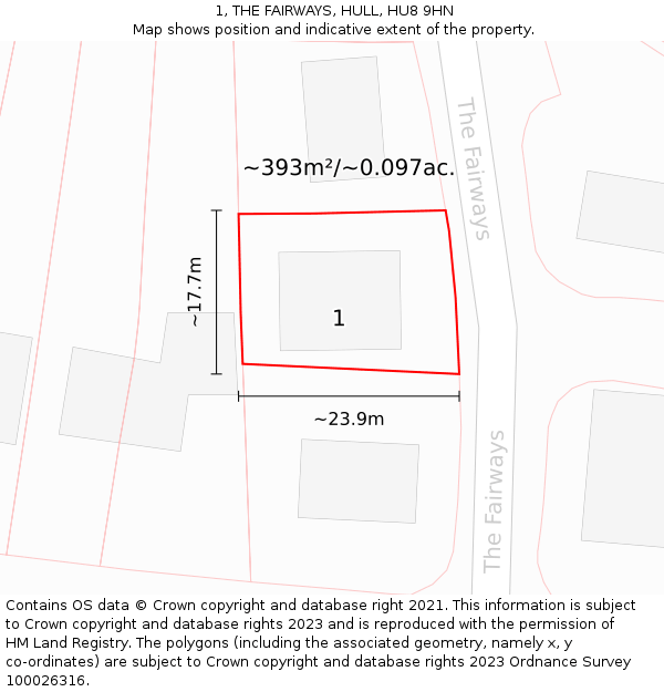 1, THE FAIRWAYS, HULL, HU8 9HN: Plot and title map