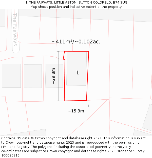 1, THE FAIRWAYS, LITTLE ASTON, SUTTON COLDFIELD, B74 3UG: Plot and title map