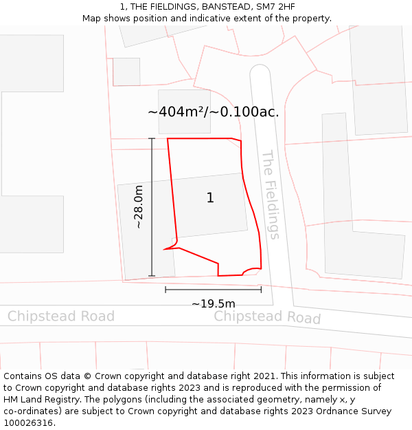 1, THE FIELDINGS, BANSTEAD, SM7 2HF: Plot and title map