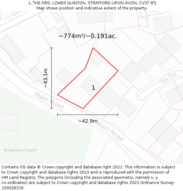 1, THE FIRS, LOWER QUINTON, STRATFORD-UPON-AVON, CV37 8TJ: Plot and title map