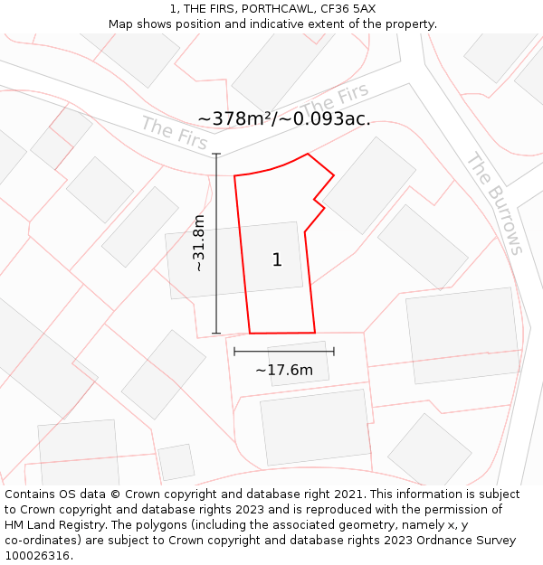 1, THE FIRS, PORTHCAWL, CF36 5AX: Plot and title map