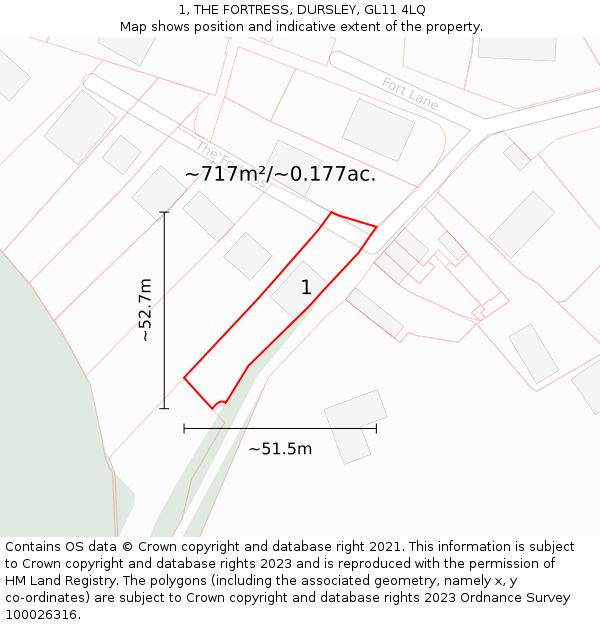 1, THE FORTRESS, DURSLEY, GL11 4LQ: Plot and title map