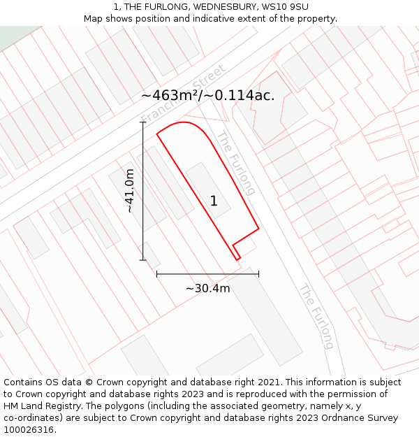 1, THE FURLONG, WEDNESBURY, WS10 9SU: Plot and title map