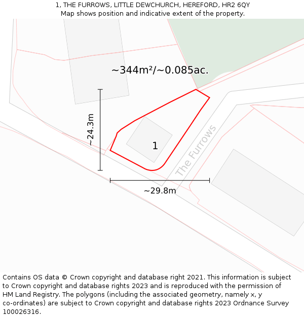 1, THE FURROWS, LITTLE DEWCHURCH, HEREFORD, HR2 6QY: Plot and title map