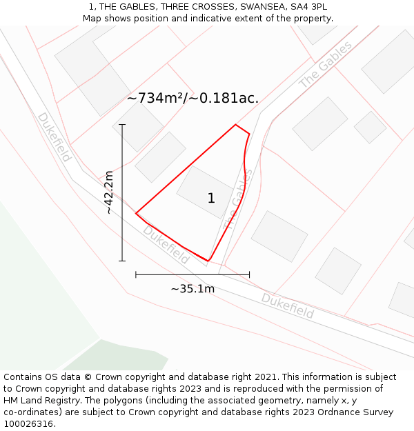 1, THE GABLES, THREE CROSSES, SWANSEA, SA4 3PL: Plot and title map