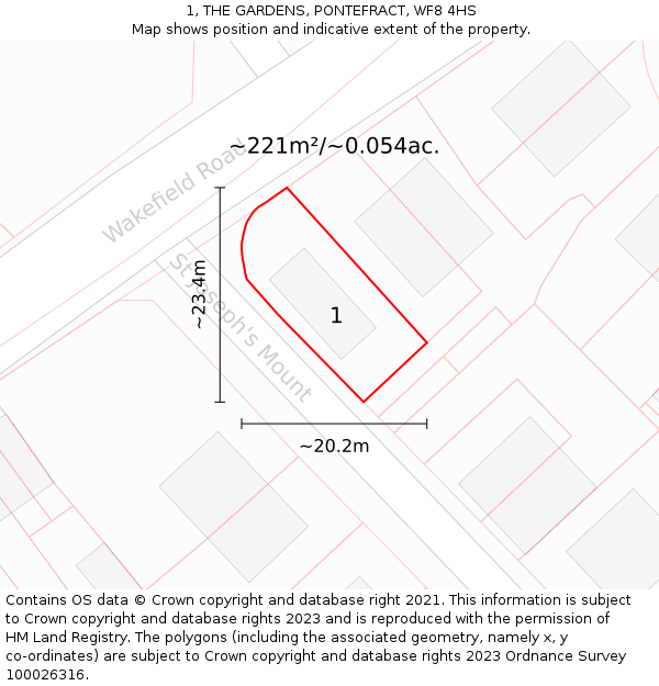 1, THE GARDENS, PONTEFRACT, WF8 4HS: Plot and title map